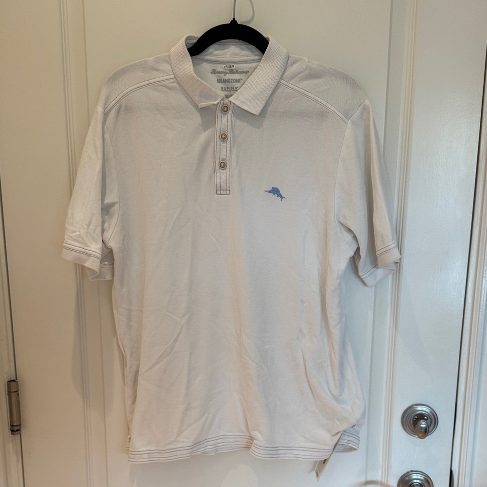 Tommy Bahama White Polo Shirt with Blue Logo